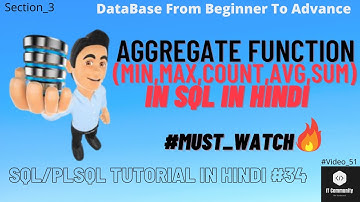 Aggregate function | Aggregate functions in SQL| MIN() MAX() Count() Avg() Sum() in SQL in Hindi