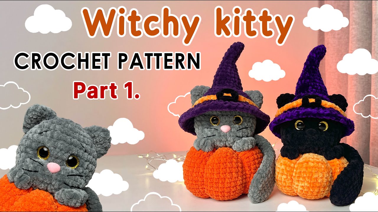 ENG] CUTE WITCHY KITTY ON A PUMPKIN. FREE CROCHET PATTERN. PLUSH