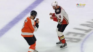 Kevin Bieksa puts Radko Gudas down with superman punch
