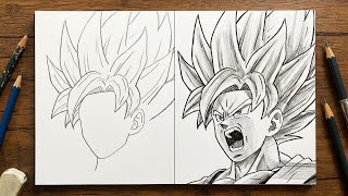 How to draw Ultra Instinct Goku step by step || Goku anime sketch || Dragon Ball Z drawing