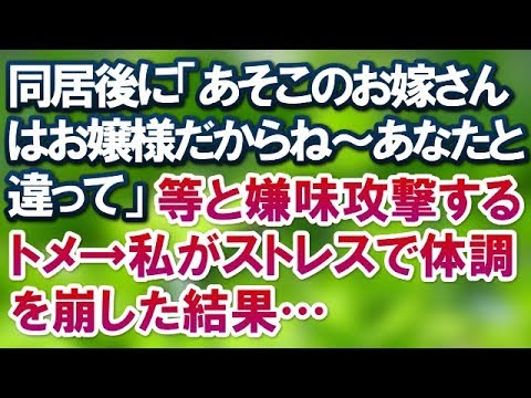 【スカッとする話】同居後に「あそこのお嫁さんはお嬢様だからね～あなたと違って」等と嫌味攻撃するトメ→私がストレスで体調を崩した結果…【スカッと便り】