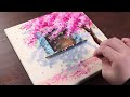 Cherry blossom house / Easy acrylic painting for beginners / PaintingTutorial / Painting ASMR