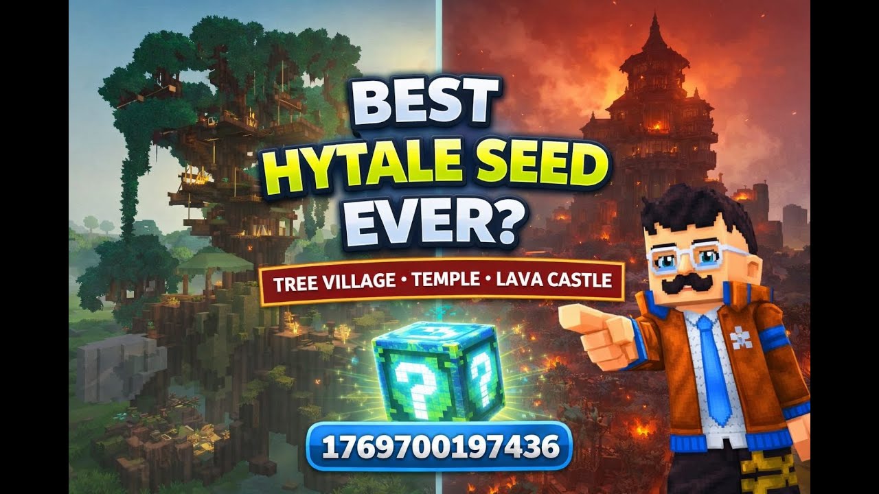 Best Hytale Seed EVER? Massive Tree Village, Temple Spawn & Lava Castle with a Huge Wizard Tower!