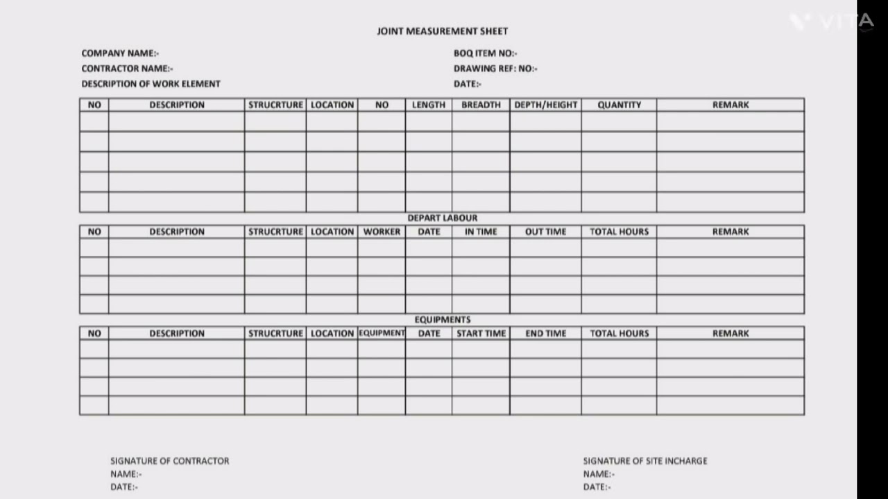 JOINT MEASUREMENT SHEET 