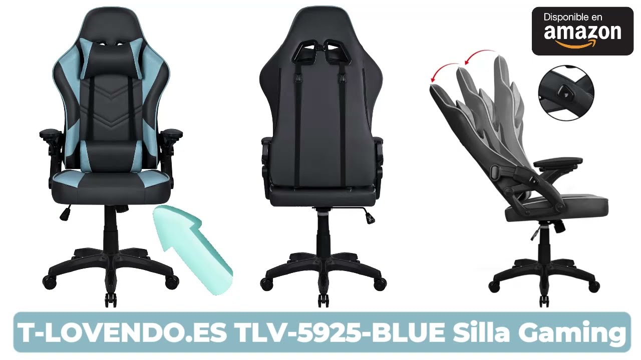 T-LOVENDO.ES TLV-5925-BLUE Silla Gaming Oficina Racing Sillon Gamer, Cuero  sintético, Universal 