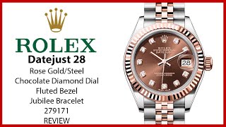 ▶ Rolex Datejust 28 Rose Gold/Steel Chocolate Diamond Dial & Fluted Bezel Jubilee 279171 - REVIEW