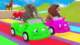 Long Slide Game With Cow Elephant Gorilla Hippopotamus Tiger - 3d Animal Game - Funny 3d Animals