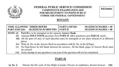 CSS PAST PAPERS - 2020 - BOTANY - OPTIONALLY SUBJECT  (GROUP 5)