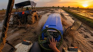 4K POV Cultivator Tractor Working in Mud Field | Real ASMR Farm Sounds