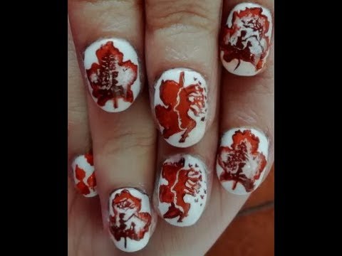 Painted leaves nails