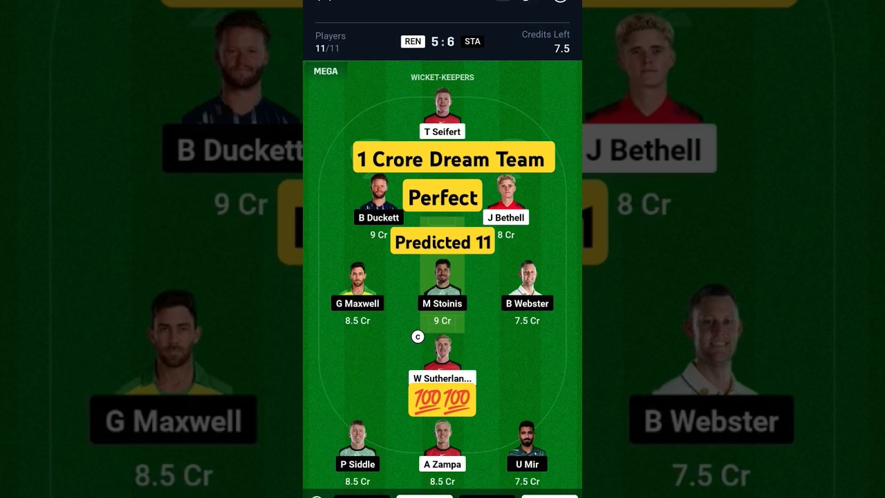 REN vs STA | Ren vs Sta Dream11 Team | Ren vs Sta Dream11 Prediction | Dream11 Prediction Today