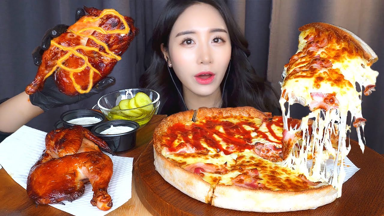ASMR Пицца с острым сыром и жареный цыпленок в духовке Мукбанг MukbangㅣCheese Pizza Eating Sound