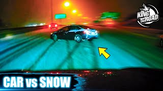 Car ice Sliding crash \& spin outs 2024. Black ice and Icy road. Winter weather.