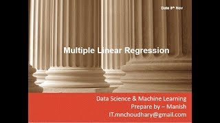 Manish Choudhary | Data Scientist : Data Science training : Multiple Linear Regression