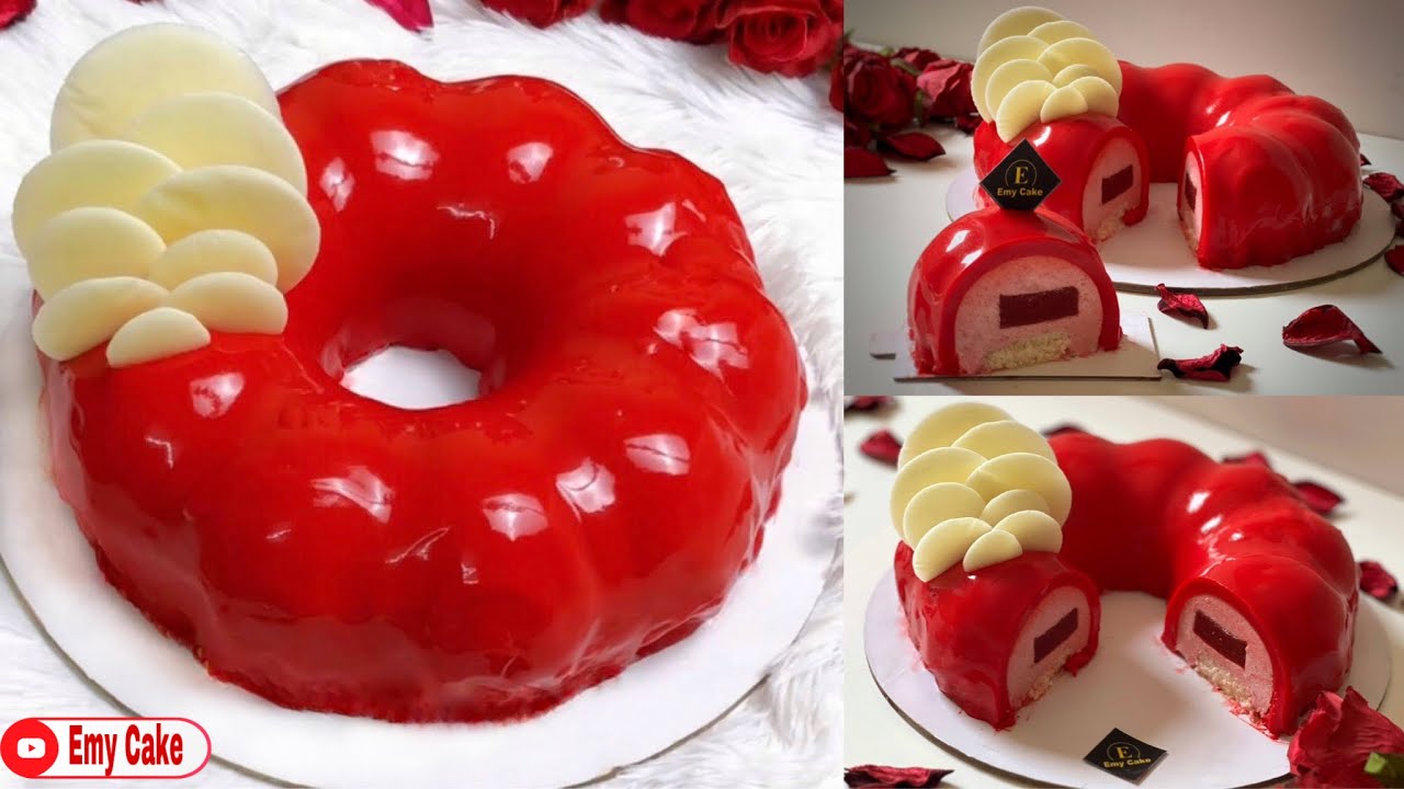 كيك موس الفراولة 🍓بدون كريمه خفق وبطعم ولا أروع 👌🏻وبالجليز الإقتصادي كيك الحب #valentinesday