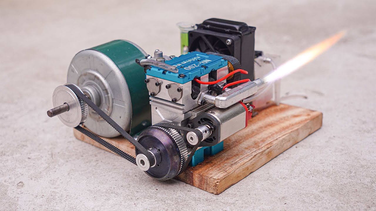 How to Make 220V Generator Dynamo with 2 Cylinder Engine 