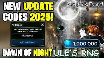 *NEW* ALL WORKING DAWN OF NIGHT UPDATE CODES FOR JULES RNG IN 2025! ROBLOX JULES RNG CODES