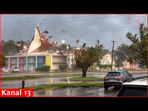Video from Pensacola, Florida shows hotel roof being damaged in Hurricane Isaias