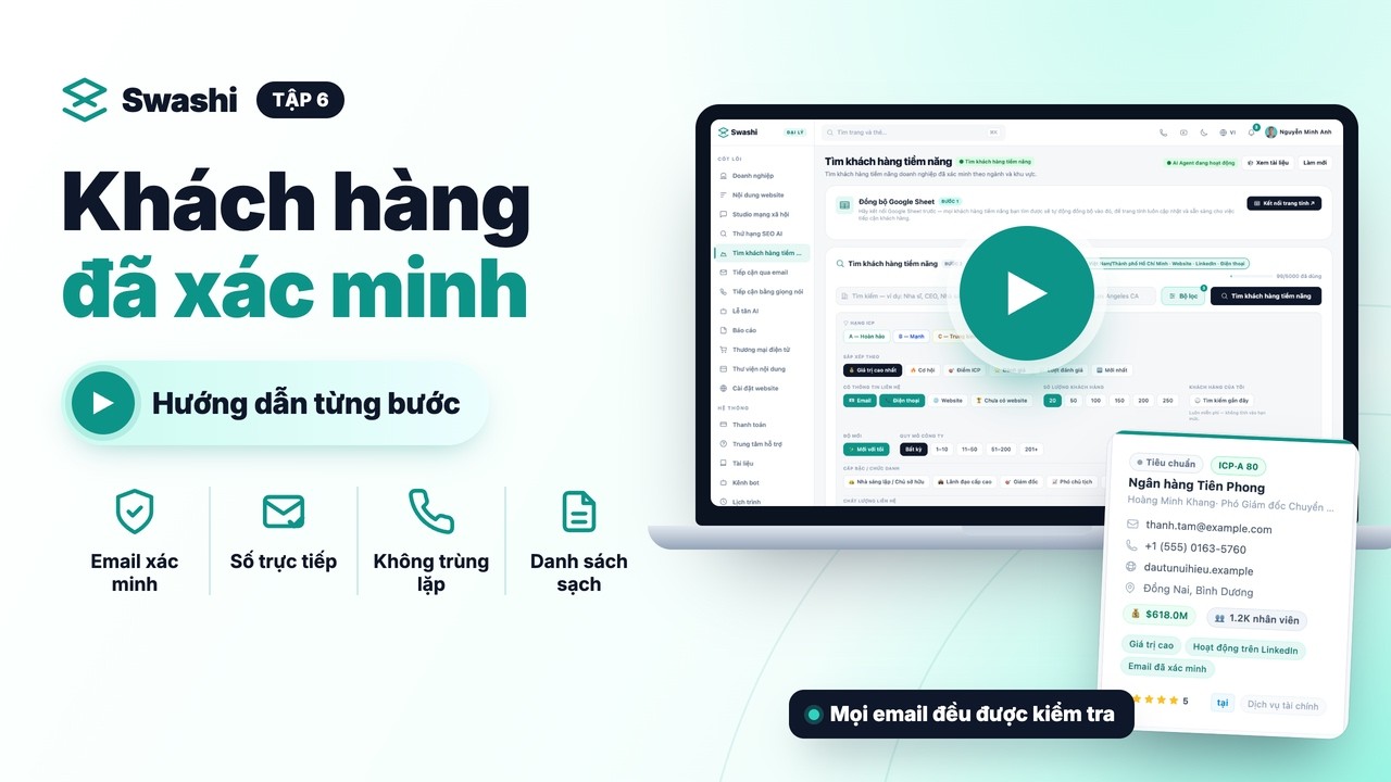 Cách tìm khách hàng tiềm năng đã xác minh với Swashi