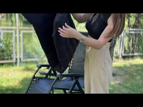 Розкладне крісло шезлонг| Чорний | навантаження до 150 кг | з матрасом і подушкою | LEOBRO LB-ZGC-K2-BLK | для вдома, на дачі, або, відео 1