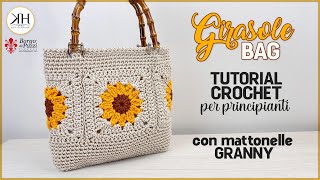 VERY EASY CROCHET BAG "Sunflower" with granny tiles - #Crochet for beginners 🌻