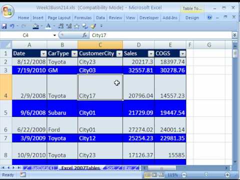 Highline Excel Class 15: Excel 2007 Tables 7 Examples - YouTube