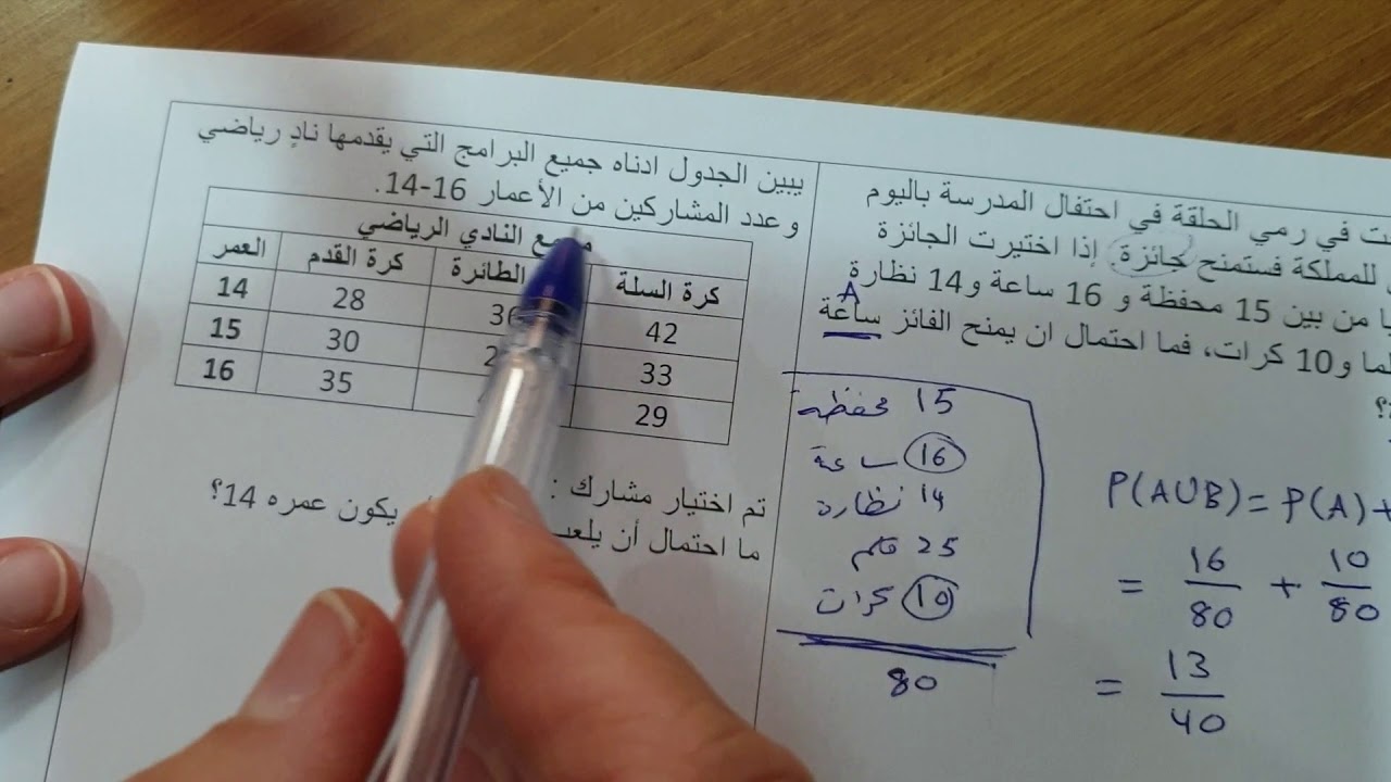 احتمالات الاحداث المتنافية ريض ٢٦١