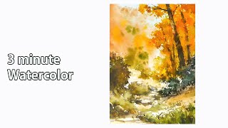 [3 minute Watercolor] Without Sketch Landscape Watercolor  Autumn Forest (color name view)NAMIL ART