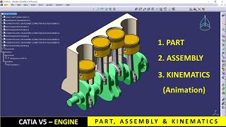 CATIA Engine | Part Design | Assembly | Kinematics animation| Tutorial for beginners