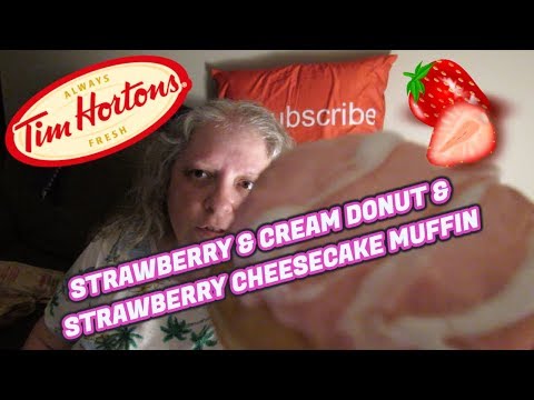 new-tim-horton's-strawberry-&-cream-donut-&-strawberry-cheesecake-muffin-🍓