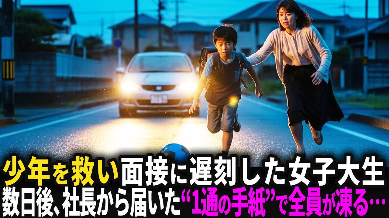 車にひかれる寸前の少年を助けて面接に遅刻した女子大生。数日後、社長の手紙を読んだ瞬間に全てが一変…