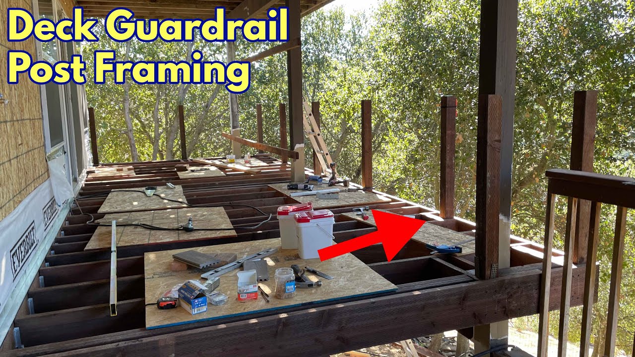 How I added guardrail posts into a deck frame - YouTube