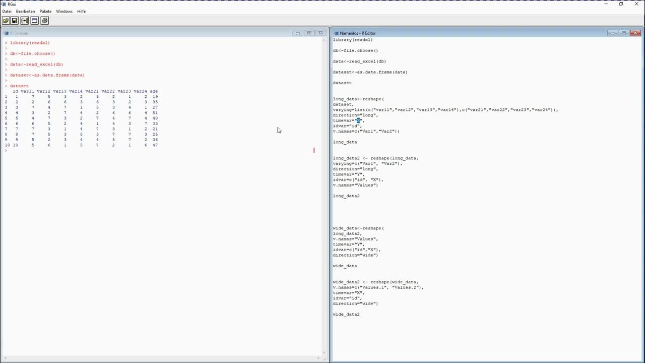 R restructuring data from wide into long format and vice versa