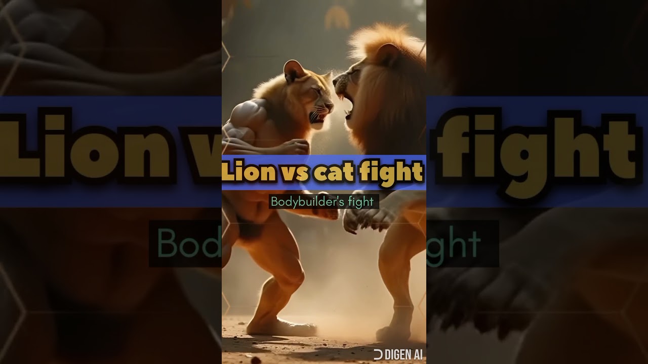 💪🐱 Muscular Bodybuilder Cat 🆚 Giant Lion 🦁 | Epic AI Fight 😱🔥 