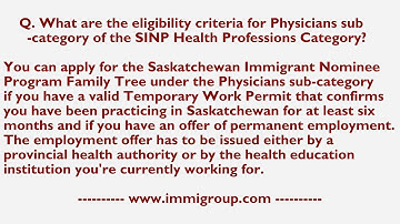 What are the eligibility criteria for Physicians sub-category of SINP Health Professions Category?