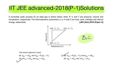 IIT JEE ADVANCED 2018 Paper-1 solution- A reversible cyclic process for an ideal gas is shown below.