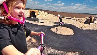 ADLEY RIDES OUR BIKE TRACK!! First Time on the Lake Backyard Beach Trail (kids learn to ride it)