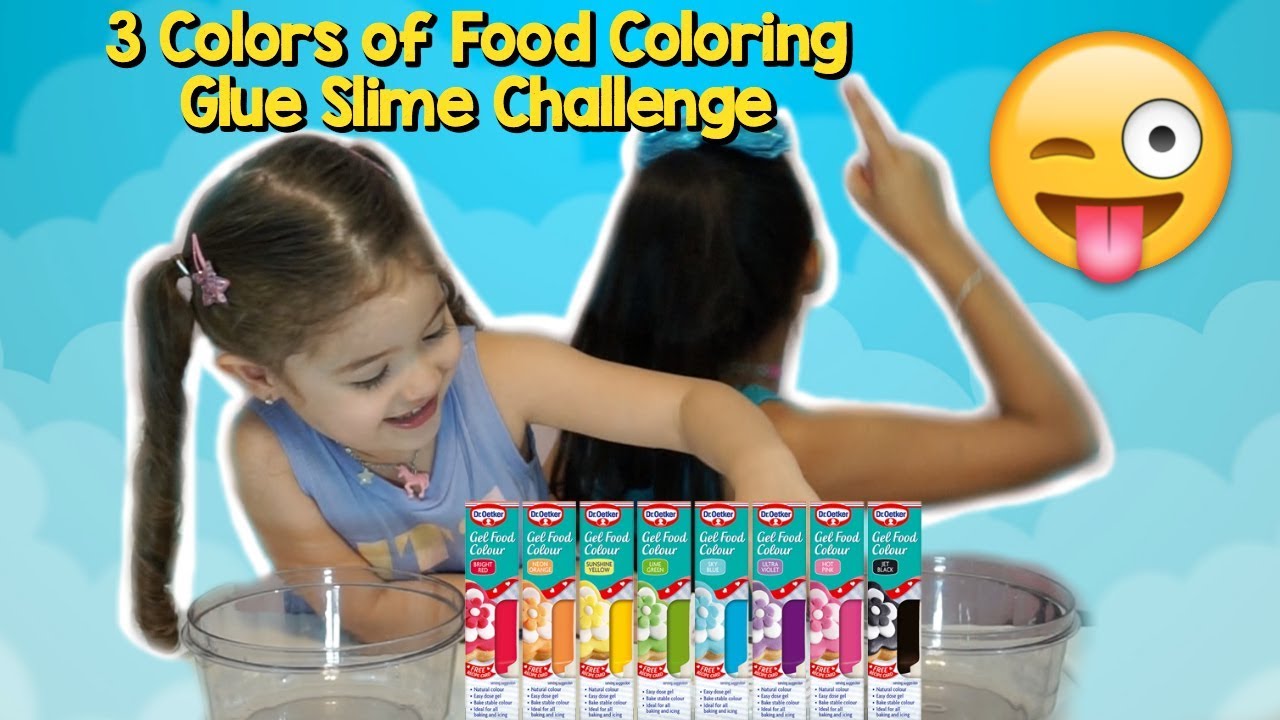 3 Colors of Food Coloring Glue Slime Challenge!! 