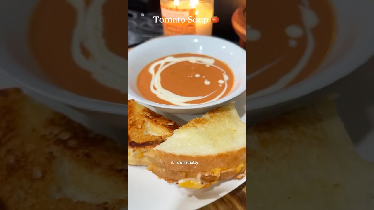 🍅Creamy Air Fryer Tomato Soup + Grilled Cheese 🧀! Perfect to kickstart soup season. 