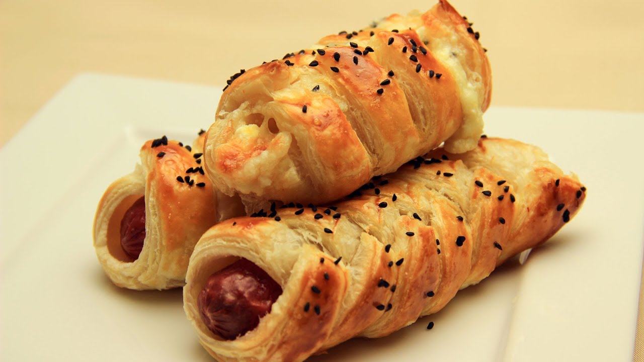 Sausage Puff Rolls Recipe - Knitted Turkish Borek - YouTube