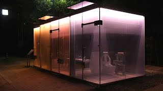 【No commentary】Japan's See-through Opaque Public Restroom at Night Tokyo Summer 2020 | No music