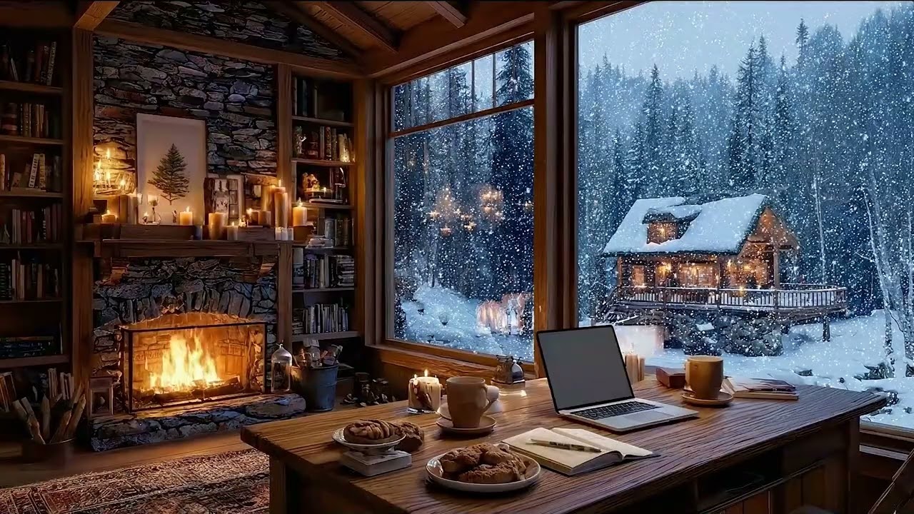 Cozy Winter Jazz Piano ❄️ Coffee Shop Ambience & Fireplace Sounds for Work & Study