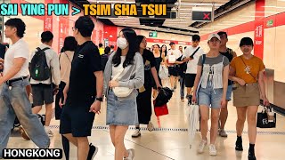 📍Hong kong MTR from Sai Ying Pun island to Tsim Sha Tsui via, Undersea Subway  - Raw Video iN 4k 