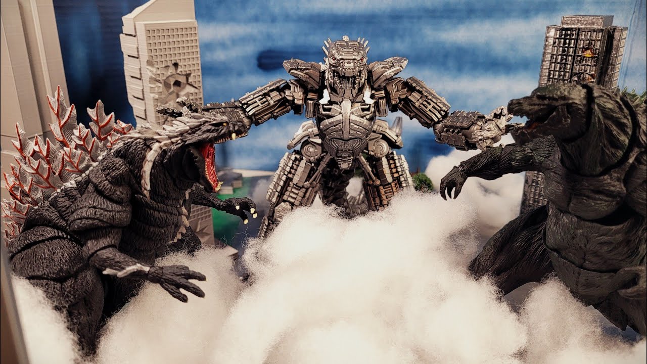 Legendary Godzilla vs earth Godzilla an epic battle stop motion 