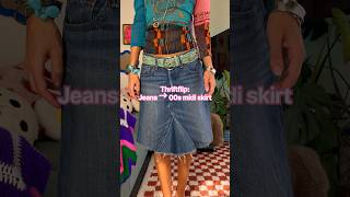 How to thriftflip jeans into 00s midi skirt! #upcycledfashion #diyfashion #thriftflip #upcycling