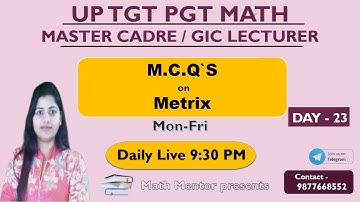 #2 Important M.C.Q`s on metrix for Master cadre | UP TGT | UP PGT | GIC | 9:30 PM