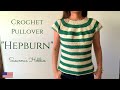 Crochet Woman Round Yoke "Hepburn" Short Sleeve Pullover Top Stripe English Tutorial スザンナのホビー