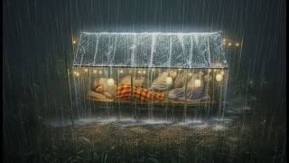 camping during a heavy thunderstorm full of non-stop rain // building a shelter out of plastic