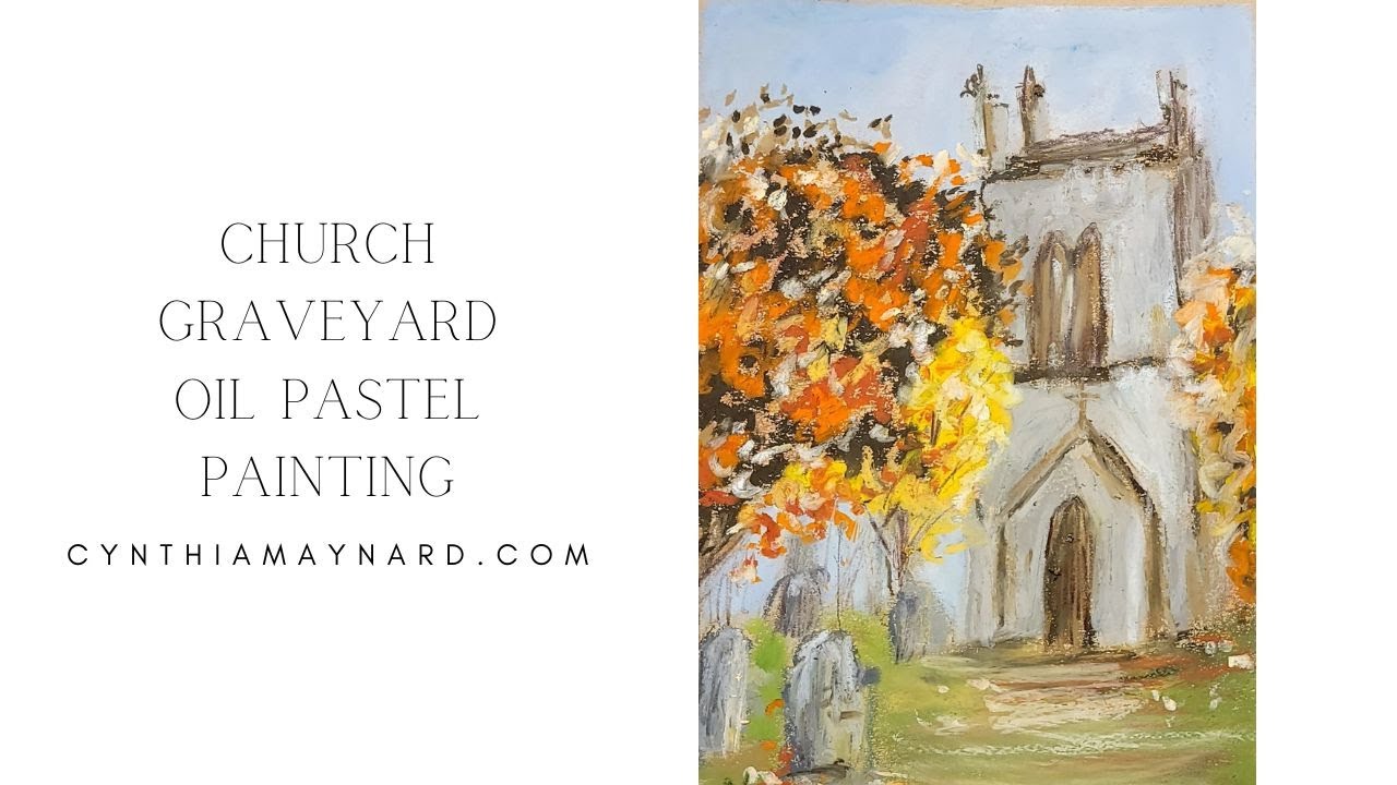 Old Church Graveyard Oil Pastel Painting