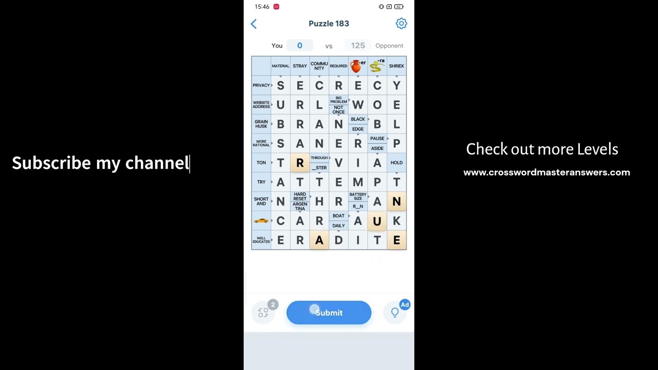 Crossword Master Level 183 Answers | Crossword Master Puzzle 183